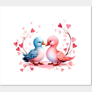 Valentine Kissing Duck Bird Couple Posters and Art